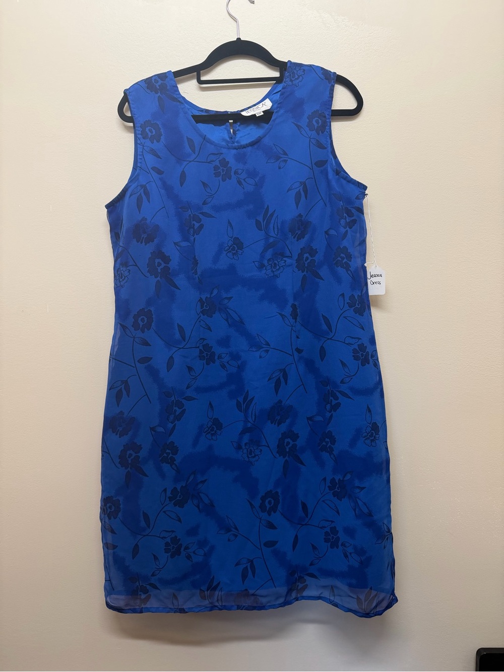 Vintage Jessica Sleeveless Royal Blue Floral Shift Dress